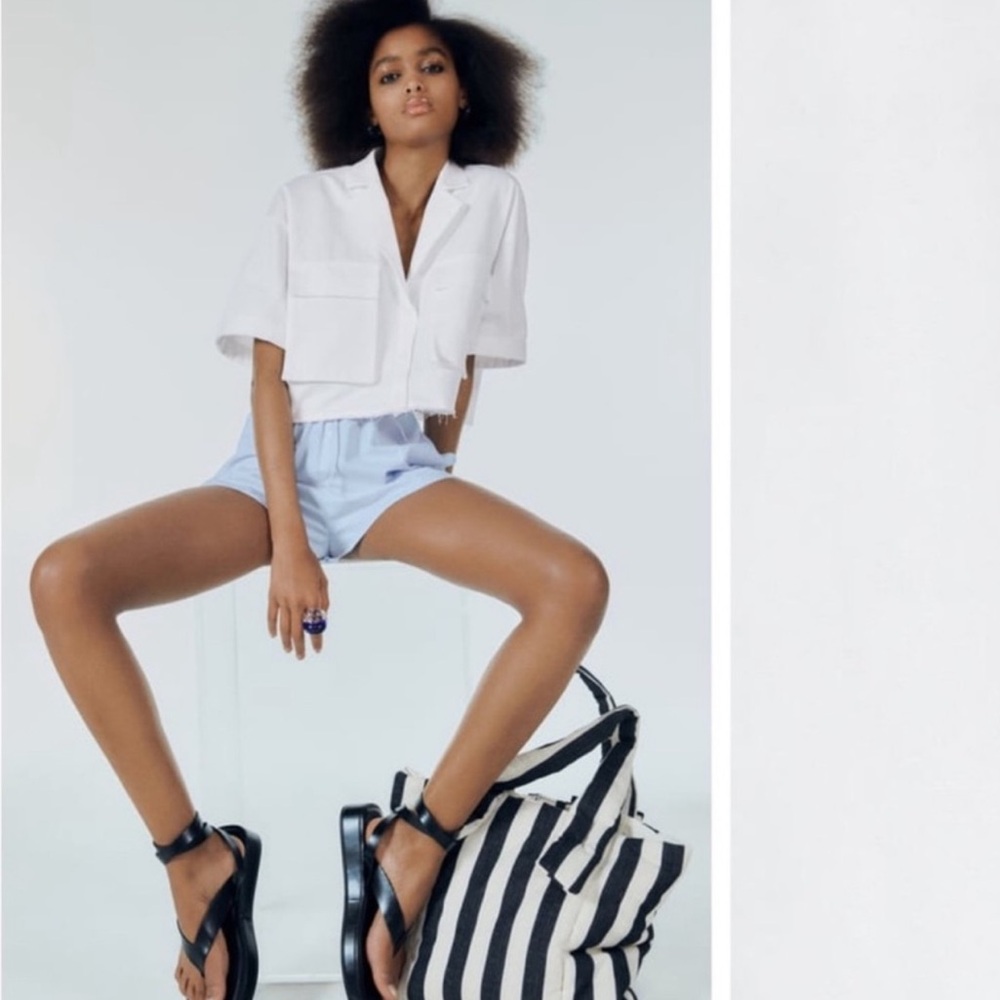 Zara collared white crop top